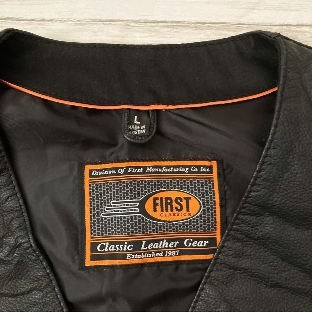 MFG First Manufacturing Co Inc Leather Gear Lace Up Biker Riding Vest | Size L